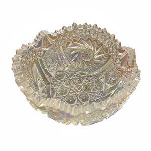 Vintage L.E. Smith Comet in the Sky White Ice Iridescent Carnival Glass Bowl